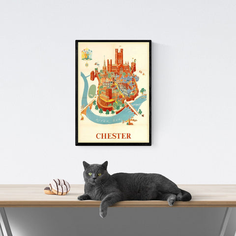 Póster de viaje vintage | Chester | estilo de mapa antiguo
