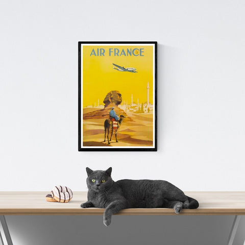 Póster de viaje vintage | Aire Francia | Egipto | Esfinge | Pirámide | Estilo art déco