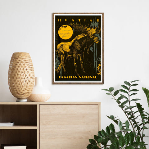 Póster de viaje vintage | Caza Canadá | Nacional canadiense | Arte deco