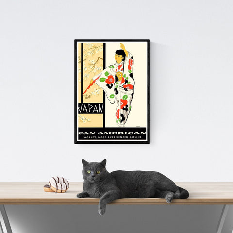 Póster de viaje vintage | Japón | Panamericana | Aerolíneas | Estilo art déco