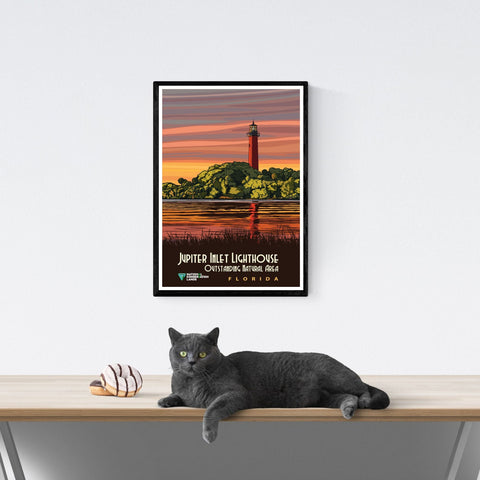 Póster de viaje vintage | Faro de entrada de Júpiter | Florida | Estados Unidos | Estilo art déco