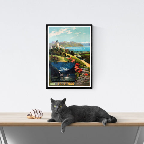 Póster de viaje vintage | Lago Lemán | Suiza | Lago Lemán | Estilo art déco