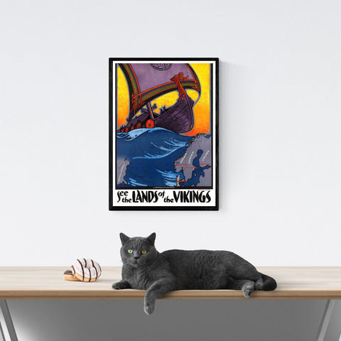 Póster de viaje vintage | Tierra de los vikingos | Suecia | Noruega | Dinamarca | Estilo art déco