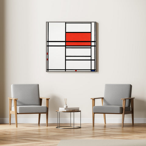 Piet Mondrian Composición nº 4 con estampado rojo y azul (1938-1942) | Decoración del hogar | cartel total