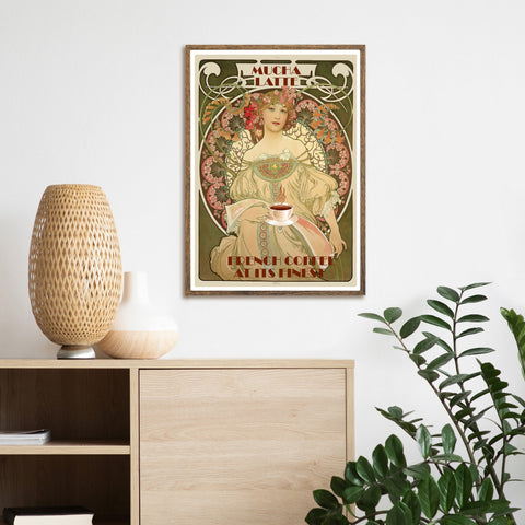 Impresión vintage de café Alphonse Mucha Latte | Decoración del hogar | cartel total