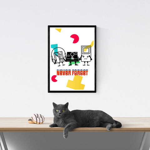 Impresión inspirada en los años 80 Disco Walkman Cassette Polaroid Vídeo VHS | Años 80 | cartel total