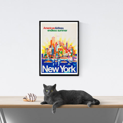 Póster de viaje vintage | Nueva York | Estados Unidos | Aerolíneas americanas | Estilo art déco