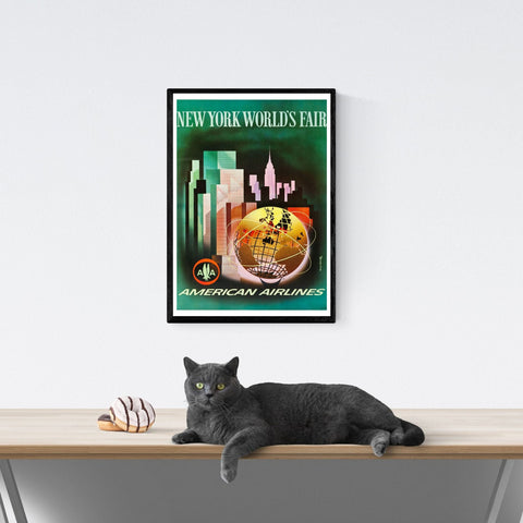Póster de viaje vintage | Nueva York | Feria Mundial | Aerolíneas americanas | Estilo art déco