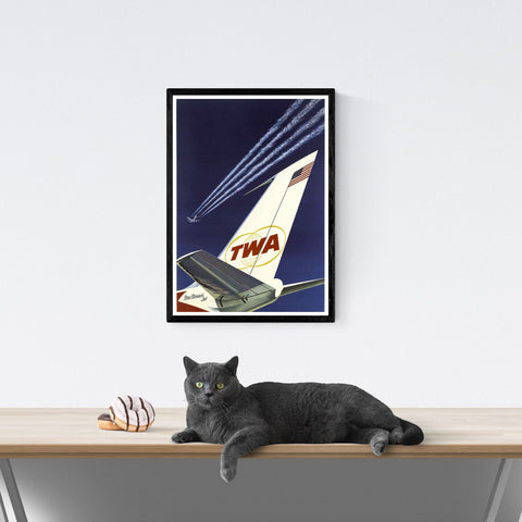 Anuncio de TWA Starstream | Póster de viaje vintage | Aerolíneas transmundiales | Viajes | cartel total