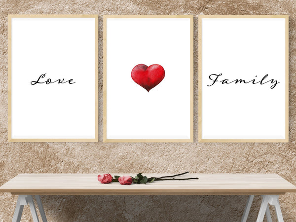 Love Family with heart - pack of 3 love prints contemporary word art  | Home Decor | Totalposter