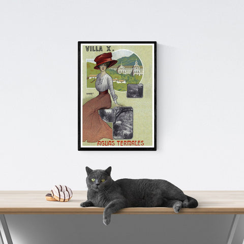 Vendimia | Viajes | Póster | Villa | X | Aguas | Termales | Arte | decoración | estilo