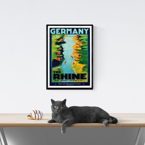 Póster de viaje vintage | El Rin Alemania | estilo art déco